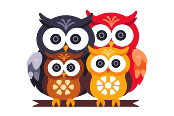 Fototapeta premium Cute Owl Family Illustration-Cartoon Owl Characters-Colorful Owl Graphic Design-Perfect for Kids-Whimsical Owl Art-Owl Vector Image-Family of Owls on Branch