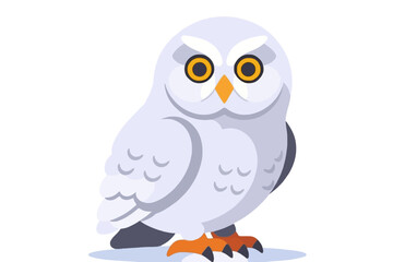 Naklejka premium Cute Cartoon Snowy Owl Illustration-Adorable Bird with Yellow Eyes and Orange Beak-Vector Graphic for Kids and Wildlife Themes-Owl Art Print