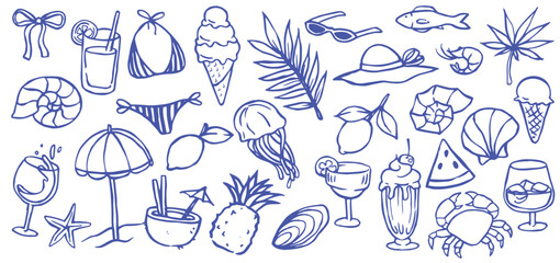 Retro collection on the theme of sea holidays. Doodle illustrations.