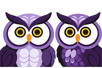 Obraz premium Cute Cartoon Owls Illustration - Purple Owls with Big Eyes - Fun Owl Graphic Design - Perfect for Kids and Creative Projects - Whimsical Owl Artwork