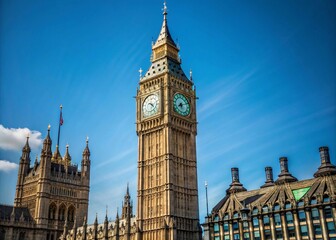 Obraz premium Iconic View of Big Ben and the Palace of Westminster Under a Clear Blue Sky