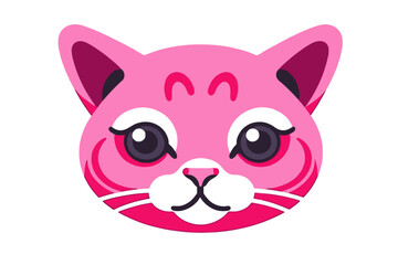 Cute Pink Cat Cartoon Character- Whimsical Kitten Illustration for Kids- Adorable Feline Face with Big Eyes and Playful Design- Perfect for Children's Products
