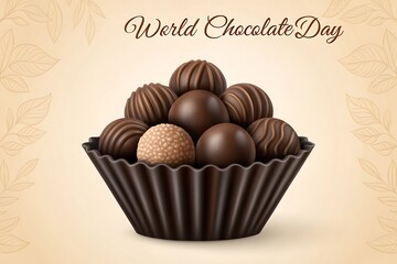 Assorted chocolate truffles in a chocolate cup for world chocolate day