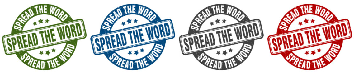 spread the word stamp. spread the word round stamp set isolated on white background