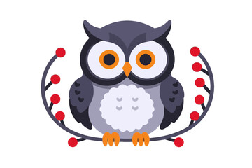 Obraz premium Cute Cartoon Owl with Berries- Owl Vector Illustration for Kids- Whimsical Animal Design- Educational Art for Children- Printable Owl Image for Crafts