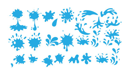 Blue Water Splash Vector Collection. Droplets, Splatter & Liquid Shapes Set. Victor illustration eps 10