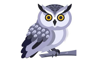Obraz premium Cute Owl Cartoon Illustration-Detailed Owl Image-Whimsical Owl with Yellow Eyes-Owl Perched on a Branch-Ideal for Kids and Nature Themes-Owl Vector Design