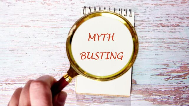 Words Myth Busting animated on a plate. The concept of this animation is Myth Busting all business concepts