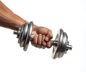 Strong hand gripping a heavy dumbbell, symbolizing strength and fitness.
