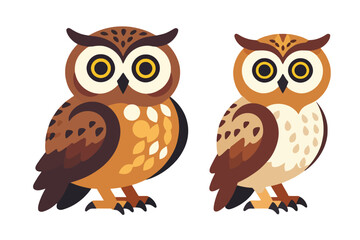 Fototapeta premium Cute Cartoon Owls Illustration- Whimsical Bird Art for Kids- Brown Owl Clip Art- Perfect for Nursery Decor or Educational Materials- Owl Animal Character