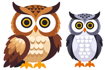 Fototapeta premium Cute Cartoon Owls Illustration- Adorable Bird Characters with Big Eyes - Perfect for Kids and Animal Lovers-Owl Graphics for Your Design Projects