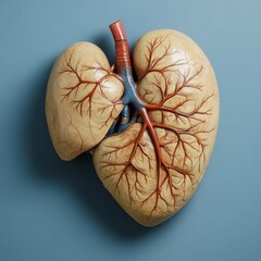 Human Lung Model: Detailed Anatomical Depiction of Respiratory Organs with Bronchi, Veins, and Arteries on a Blue Background for Medical Education and Healthcare Visualization
