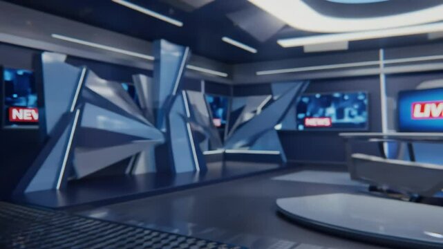 Breaking news animated in a studio with screens and modern design elements