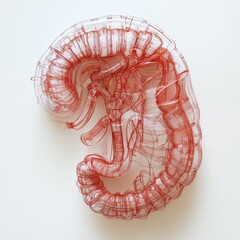 Intricate Red Lines Forming an Abstract Shape, Resembling Organic Growth: An Artistic Interpretation Against a Clean White Backdrop, Revealing Delicate Details