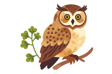 Fototapeta premium Cute Owl Illustration-Cartoon Bird Perched on Branch-Wildlife Art-Adorable Animal Graphic-Nature Inspired Design-Owl Lovers Gift-Forest Creature Decor