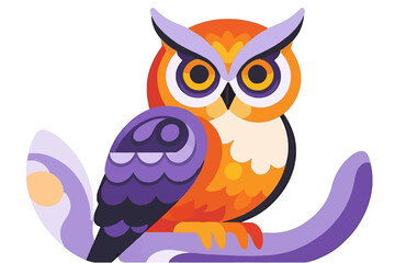 Obraz premium Cute Owl Vector Graphic- Colorful Bird Illustration- Cartoon Owl Perched on Branch- Modern Design for Kids- Animal Illustration for Web and Print- Owl Art Print