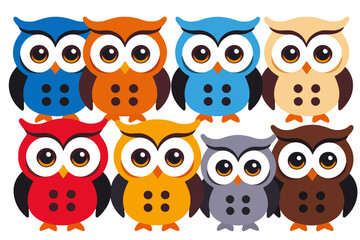 Colorful Cartoon Owls- Cute Owl Illustrations- Owl Clipart for Crafts- Kids Room Decor- Whimsical Animal Art- Owl Graphics for Digital Projects- Creative Owl Design