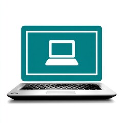 Modern Teal Laptop Icon, Silver Keyboard, White Background - Technology and Connectivity Symbol