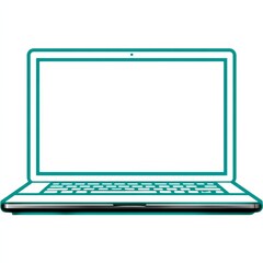 Modern Teal Outline Laptop, Isolated on White: Clean Technology for Design Projects and Presentations, Minimalist Tech Illustration