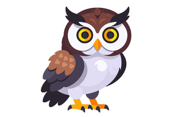 Obraz premium Cute Cartoon Owl Illustration-Adorable Bird with Big Eyes-Wildlife Animal Drawing for Kids-Perfect for Children's Books and Educational Materials