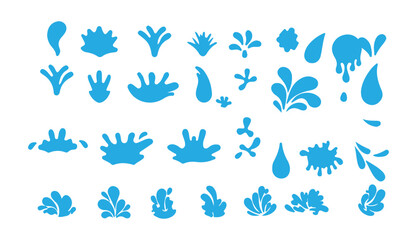 Blue Water Splash Vector Collection. Droplets, Splatter & Liquid Shapes Set. Victor illustration eps 10