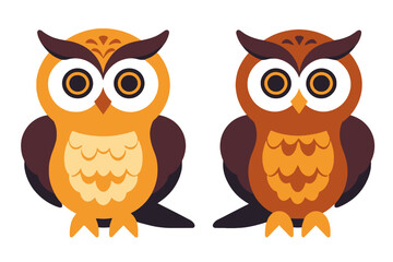 Fototapeta premium Cute Cartoon Owls Illustration-Whimsical Owl Art for Kids-Adorable Bird Clip Art-Digital Graphics-Orange and Brown Owl Design-Owl Theme Decor-Vector Owls