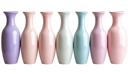 “Three Pastel-Colored Decorative Vases in Minimal Style, PNG Transparent”