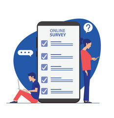  Online survey concept. People Taking Online Survey On Their Mobile Devices.