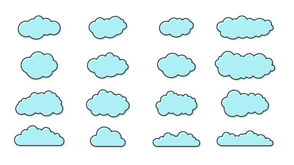 Collection of cloud icons on transparent background. PNG illustration
