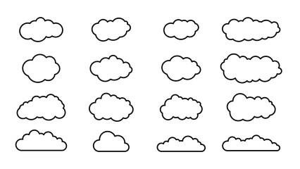 Collection of cartoon cloud icons on transparent background. PNG illustration