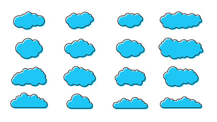 Cartoon cloud icons on transparent background. Collection. PNG illustration