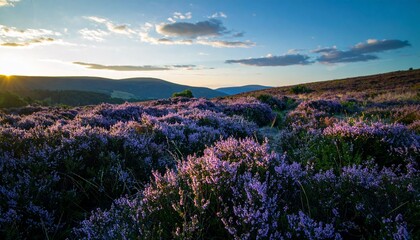 Vibrant Lavender Field Under a Colorful Sky During Sunset or Dawn