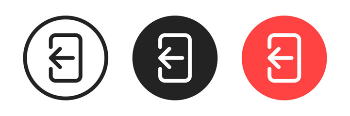 Logout or sign-out icons with a left-facing arrow leaving a rectangular box representing user logout, exit, or session termination.