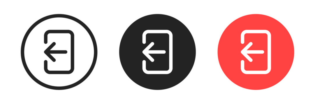 Logout or sign-out icons with a left-facing arrow leaving a rectangular box representing user logout, exit, or session termination.