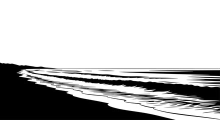 Black and white sea landscape vector illustration.