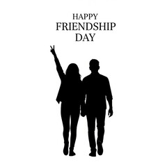 Happy Friendship Day Silhouettes Walking with Peace Sign
