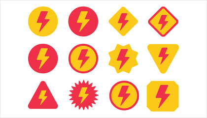 Lightning Bolt Icon Set in Colorful Shapes Vector
