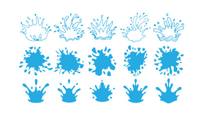 Blue Water Splash Vector Collection. Droplets, Splatter & Liquid Shapes Set. Victor illustration eps 10