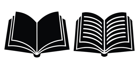 Simple Book Glyph Icons, Minimalist Symbols for Knowledge, Learning On White Background