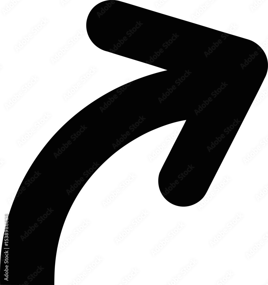 Poster a simple black arrow curving upwards and pointing to the upper right on gray background