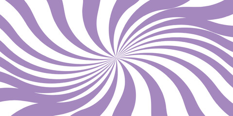 Abstract dynamic radial burst pattern with alternating porple and white spiraling rays. Dynamic sense of energy, reminiscent of retro posters or optical art. Sunburst background.