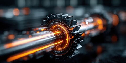 Fototapeta premium High-Detail Silver Gear with Orange Glow in Mechanical Environment