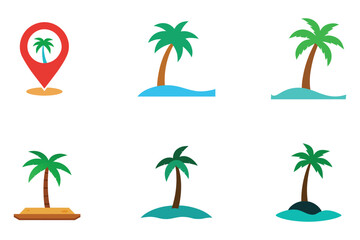 Minimal Palm Tree Island Icons for Travel and Nature Concepts