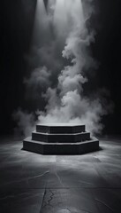 Dark Platform with Softly Rising Smoke