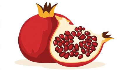 Vector illustration of a pomegranate and a cut half, showing its many seeds