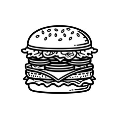 Illustration of burger. Design element for logo, label, badge, emblem. Vector illustration