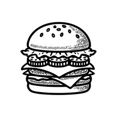 Illustration of burger. Design element for logo, label, badge, emblem. Vector illustration