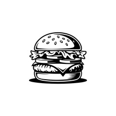 Illustration of burger. Design element for logo, label, badge, emblem. Vector illustration