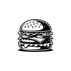 Illustration of burger. Design element for logo, label, badge, emblem. Vector illustration