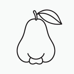 Seamless pattern of rose apples, vector outline art. A repeating pattern of small, stylized rose apples and leaves scattered across the canvas. Tiled background, monochrome, graphic design for fabric.